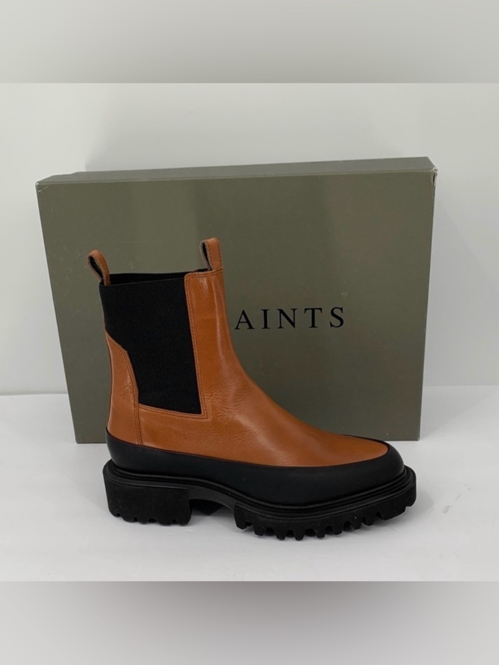 All Saints Harlee Chelsea chunky ankle boot shoe caramel brown women new 37 7